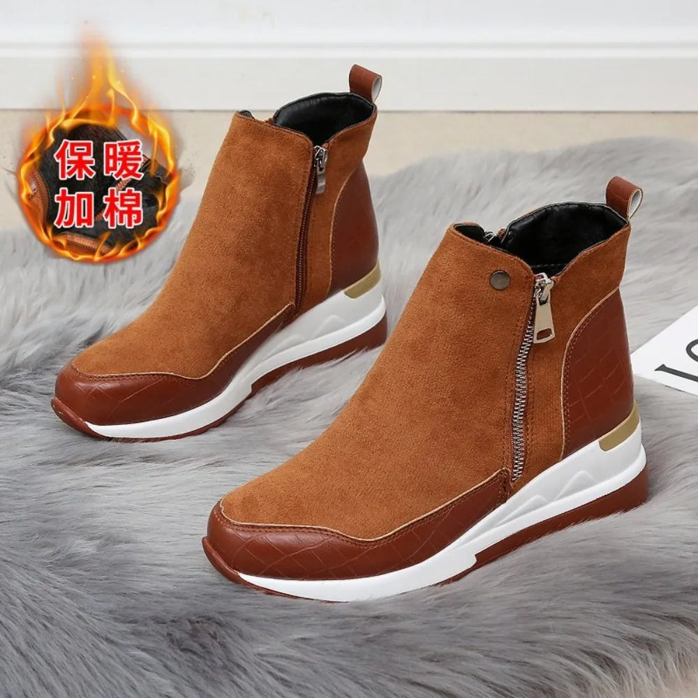 New Women Winter Boots Chunky Sneakers Ankle Boots Woman Zipper Buckle Thick Sole Platform High Top Female Booties.