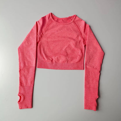 Seamless Shirts Crop Top Long Sleeves Shirts for Women Sports Fitness Gym Clothing Workout Tops Sports Shirts.