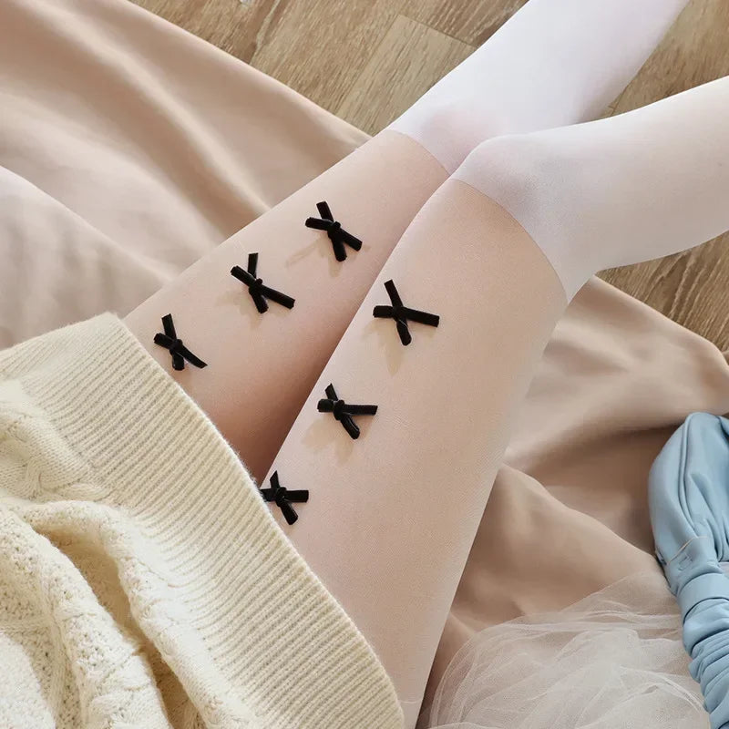 Women Tights Velvet Bow Sweet Girls Thigh High Stockings Pantyhose Women Sexy Lingerie Hosiery JK Lolita Kawaii Tights Pantyhose.