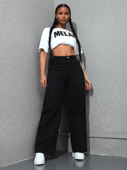 Jeans Women Denim Pant Wide Leg Pants Denims High Waist Washed Distressed Basics Straight Trousers 2025 Streetwear Floor Length