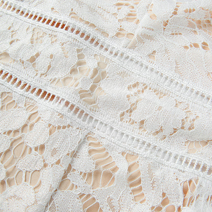 Ladies Elegant Jumpsuit  Spaghetti Straps V-Neck Solid Embroidered Lace Open Back Wide Leg Jumpsuit Long Jumpsuit Black White.