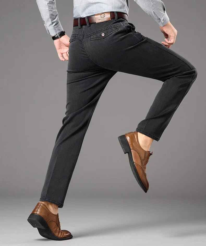 Spring Autumn Men's Classic Business Jeans Straight Elastic Fashion Washed Denim Trousers Brand Clothing Office Jean Pants Male.