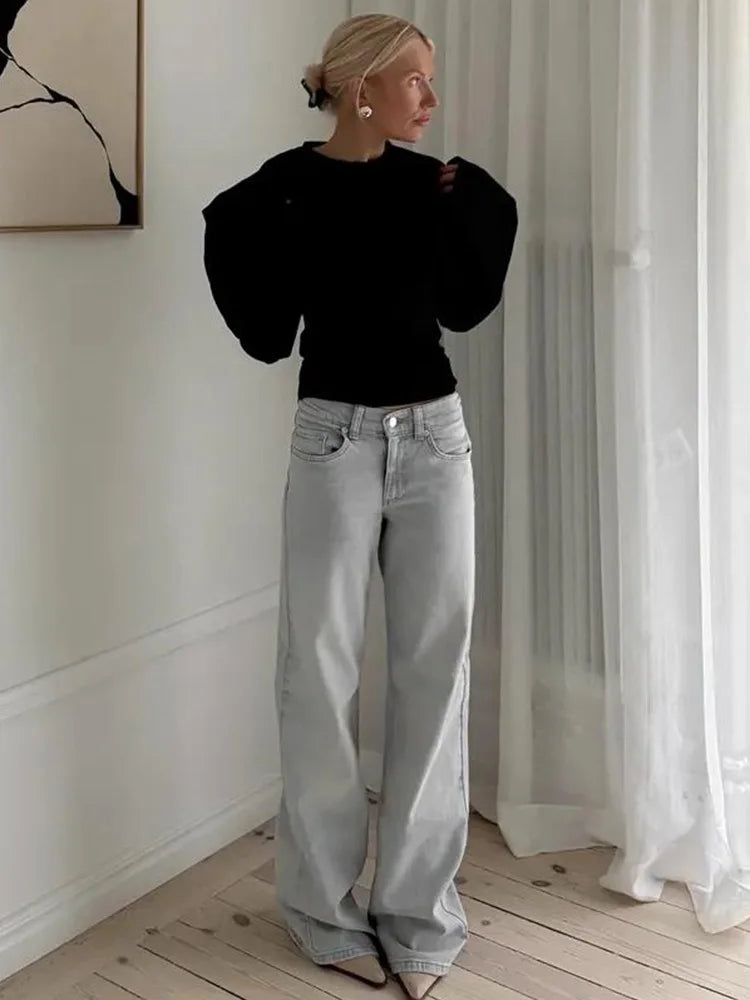 Trendix Basic Long Sleeve Crop Tops Women Summer O Neck Loose Casual Solid Pullover Top Ladies Street Party Club Fashion T Shirt.