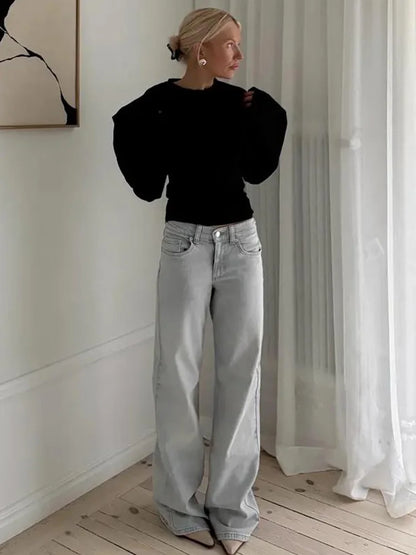 Trendix Basic Long Sleeve Crop Tops Women Summer O Neck Loose Casual Solid Pullover Top Ladies Street Party Club Fashion T Shirt.