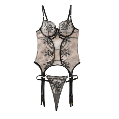 Sensual Lingerie Floral Lace Transparent Erotic Costume Bride Fantasy Sexy Crotchless Invisible Thongs Naked Sex Suit