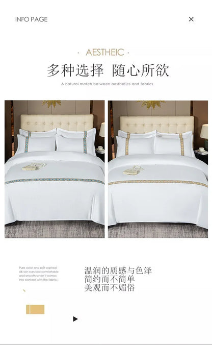 New 140g twill thickened hotel four-piece hotel linen pure white single quilt set webbing hotel bed and breakfast.