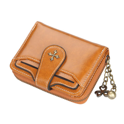 Women's Short Oil Wax Leather Coin Purse Fashion Buckle Zipper Wallet Driver's License Card Bag.