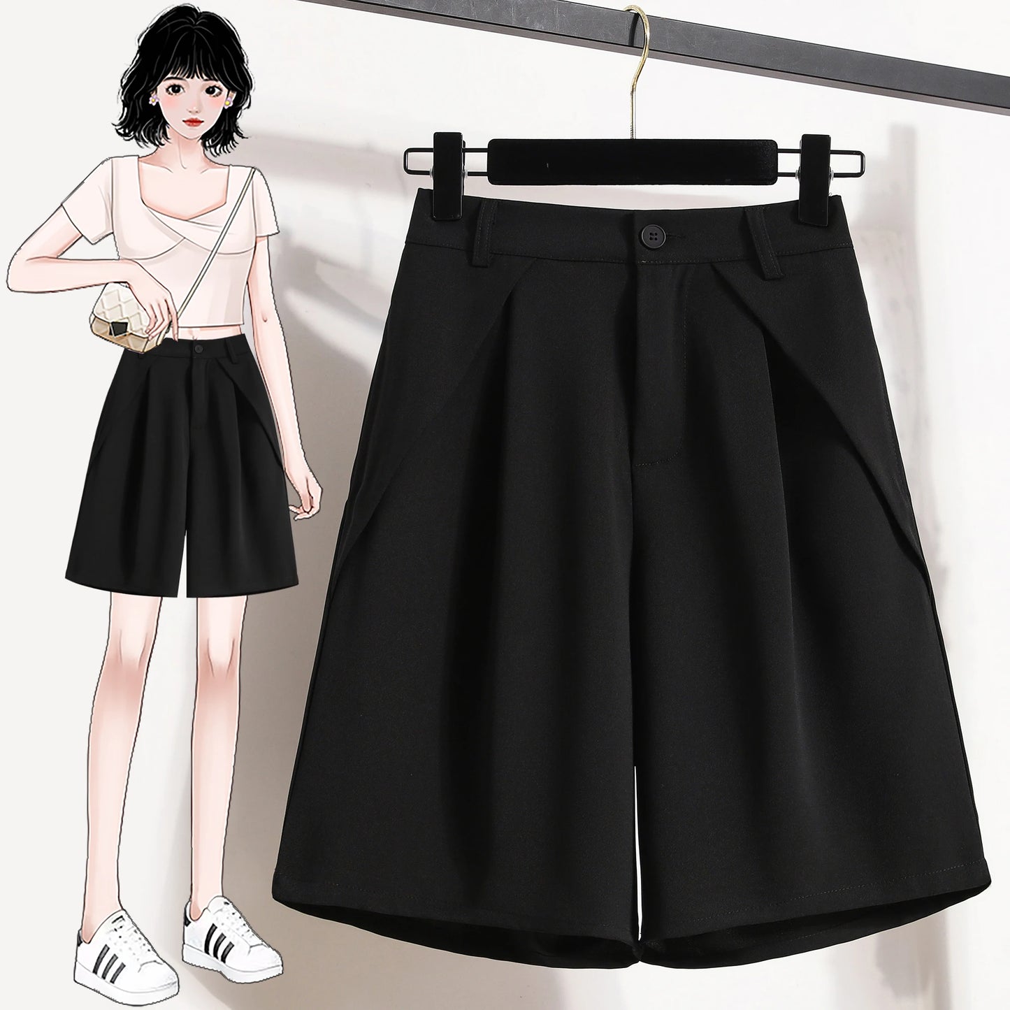 Women's A-Line High Waisted Wide Leg Short Pants Plus Size Casual Suit Shorts Summer 2025 Oversized Loose Five Quarter Pants