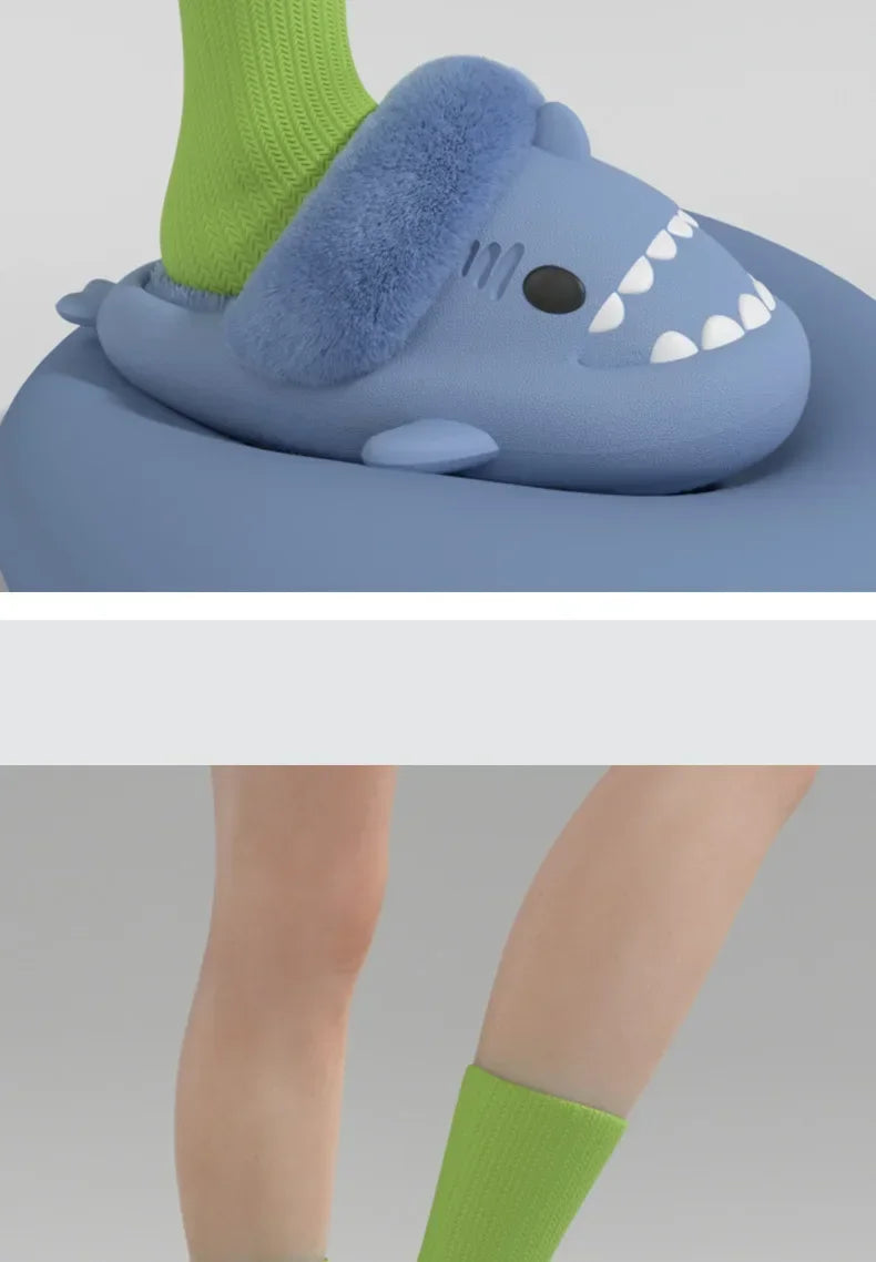 Women Shark Slippers Slides Platform Winter Warm Fluffy Sandal Home Cloud Clapper Soft Room Shoes Children Plush indoor Boy Girl.