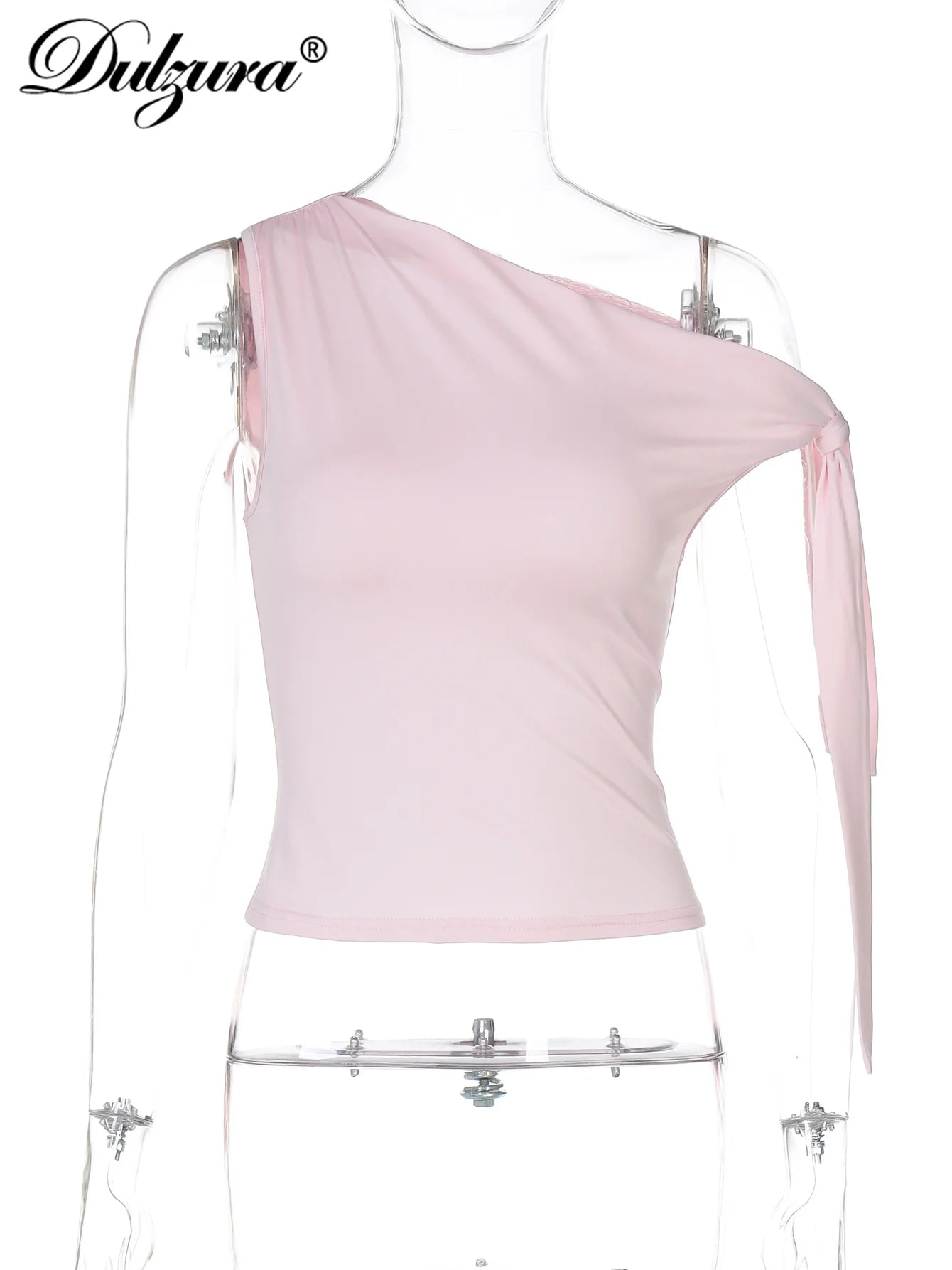 Dulzura Ladies Inclined Shoulder Sleeveless Slim Fit Lace Up Tank Top Solid Sexy Casual Y2K Top Party Club Street Summer Clothes.