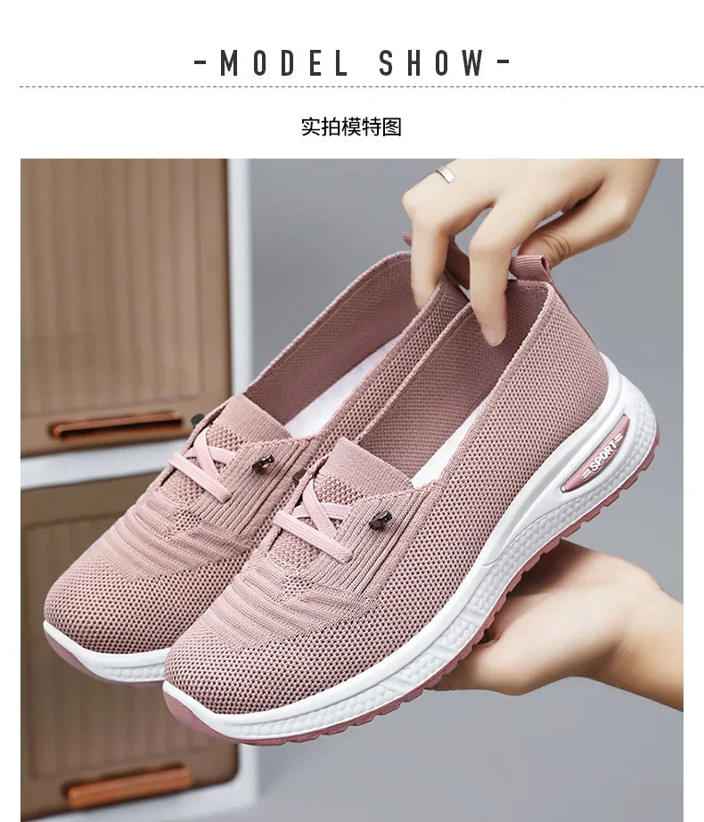 2024 Women's Casual Shoes Fashion Breathable Walking Flat Bottom Sports Shoes Women's Fitness Large Pink Women's Shoes 36-43.