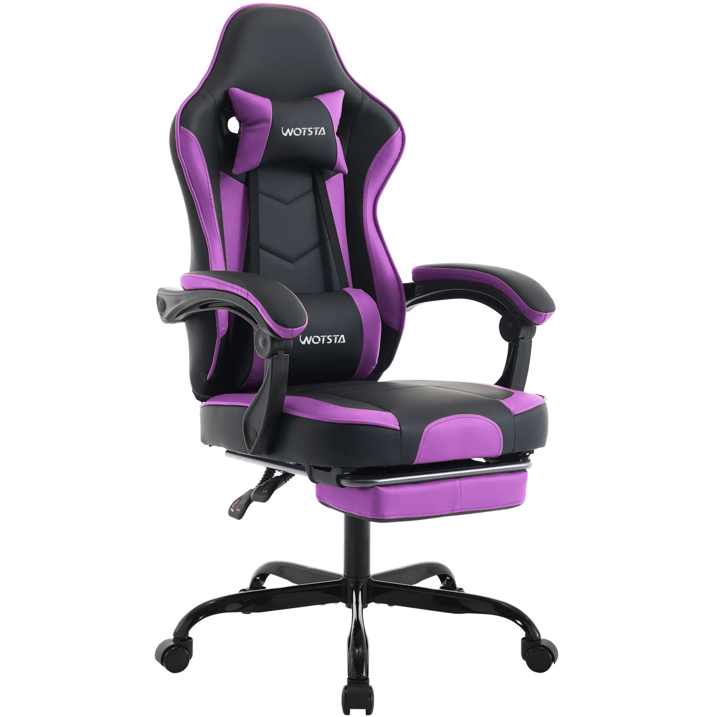 WOTSTA Gaming-Stuhl mit Fußstütze, Gamer-Stühle, ergonomisch, mit Lendenkissen, Kopfstützenstuhl, höhenverstellbarer Computerstuhl