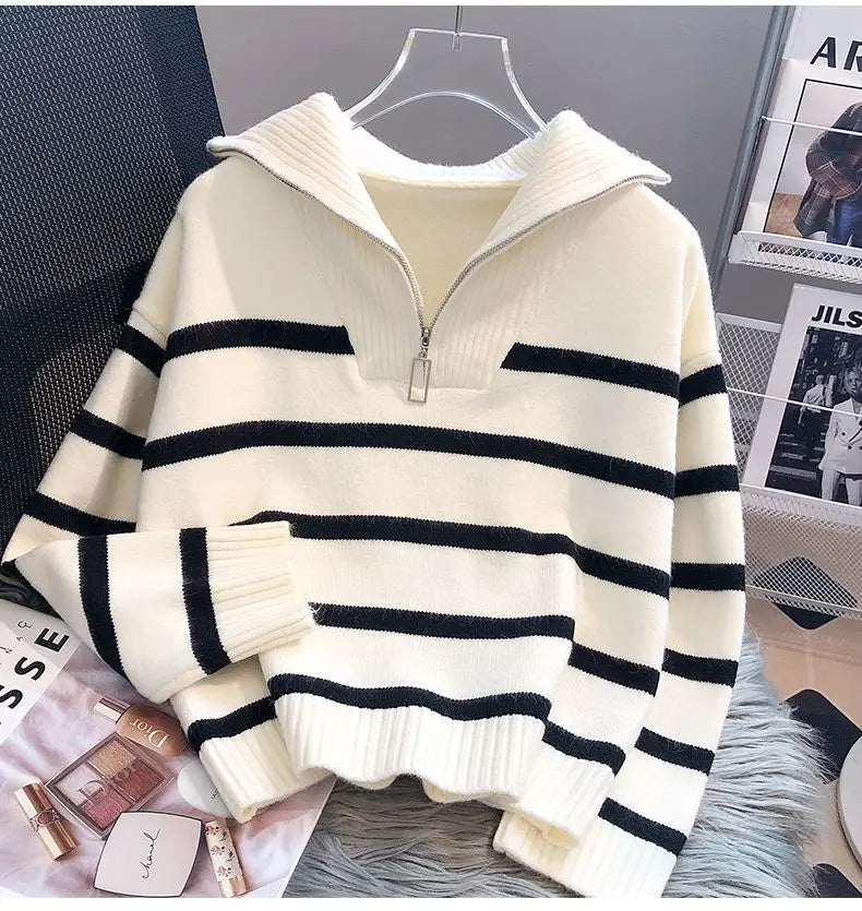 Pullover Pullover Frauen Frühling und Herbst Unterwäsche 2023 Neue Zipper Streifen Unterlage Kurzen Stil Beliebte Premium Pullover Weibliche.