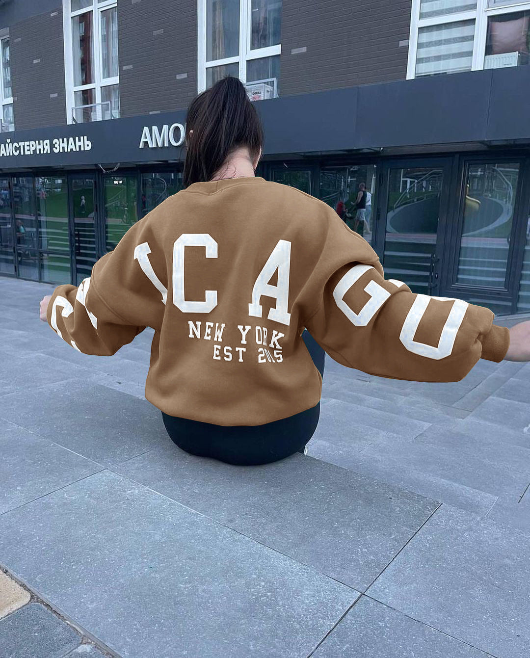 Combhasaki Damen Y2K Grunge Lose Pullover Sweatshirts Brief Drucken Lässige Verdickte Langarm Tops Herbst Hoodie Streetwear
