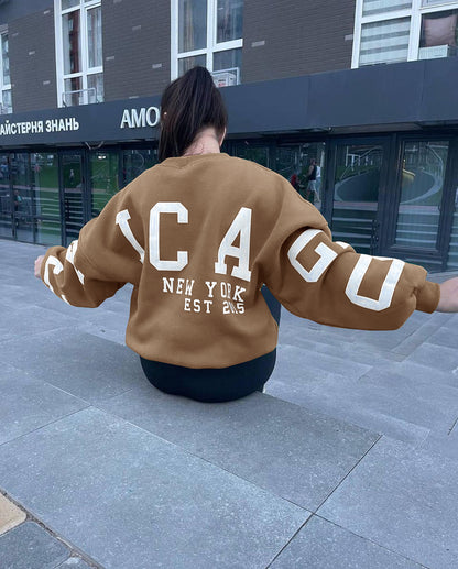 Combhasaki Damen Y2K Grunge Lose Pullover Sweatshirts Brief Drucken Lässige Verdickte Langarm Tops Herbst Hoodie Streetwear