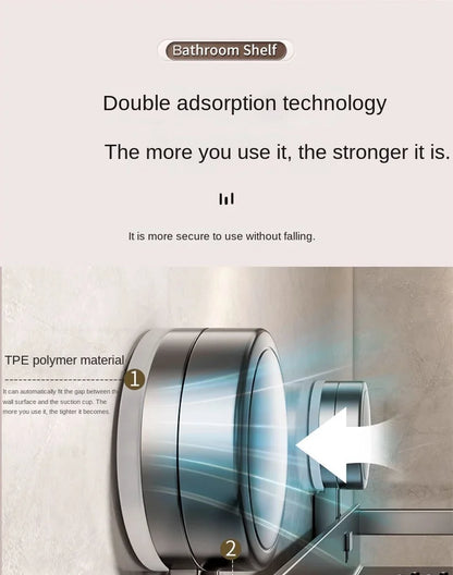 Bewegliches Badezimmerregal ohne Bohren – 30/40/50 cm Saugnapf-Organizer mit Haken/Stange, einfach zu installieren und zu reinigen, wasserdichtes Toilettenregal