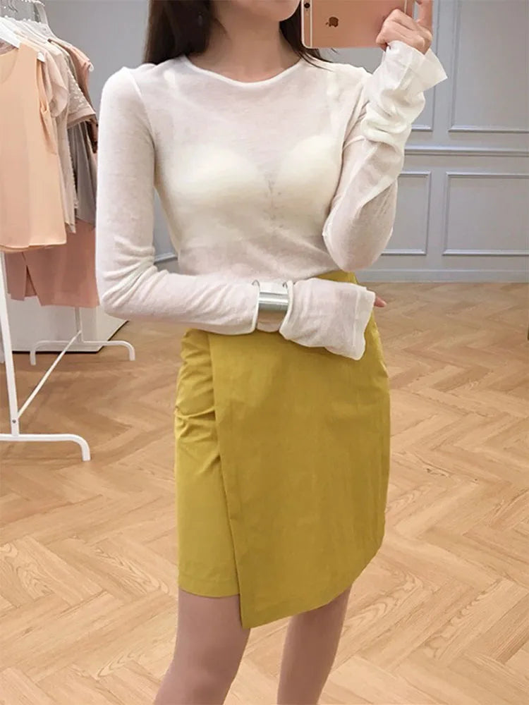 Sexy Shirt Women T-Shirt Long Sleeve Korean Style Slim Basic Elasticity Tshirt Top Womens Clothing T Shirt Femme.