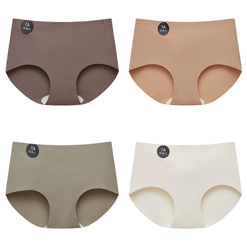 FalllSweet 4PCS Seamless Panties for Woman Ice Silk Underwear Soft Thin Briefs Women's Underpants Fashion Sexy Female Lingerie.