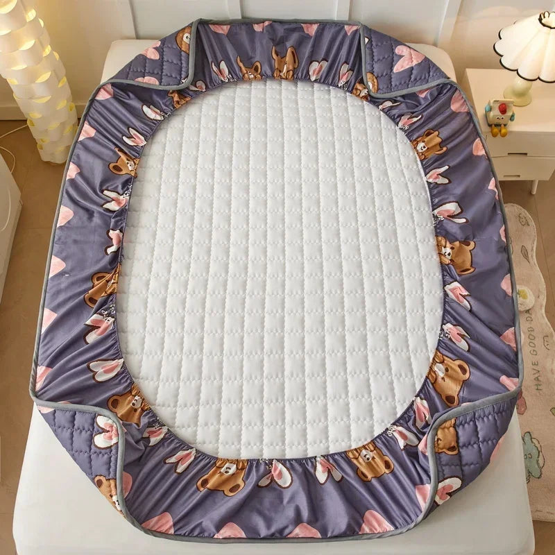 3pcs set Bed Cover Cute Quilted Mattress Cover Soft Skin-friendly Printed Bed Fitted Sheet 1pc mattress cover+2pcs pillowcase.