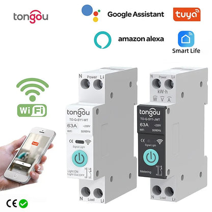 Tuya WiFi Smart Circuit Breaker 1P 63A DIN-Schiene für Smart Home Drahtlose Fernbedienung WiFi Schalter durch APP TONGOU.
