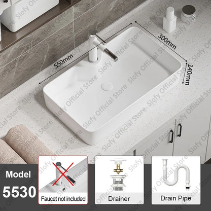 Large Square Ceramic Washbasin For Bathroom Countertop Basin White Sink Above Counter Pedestal Hotel Home Balcony Bathroom Sinks