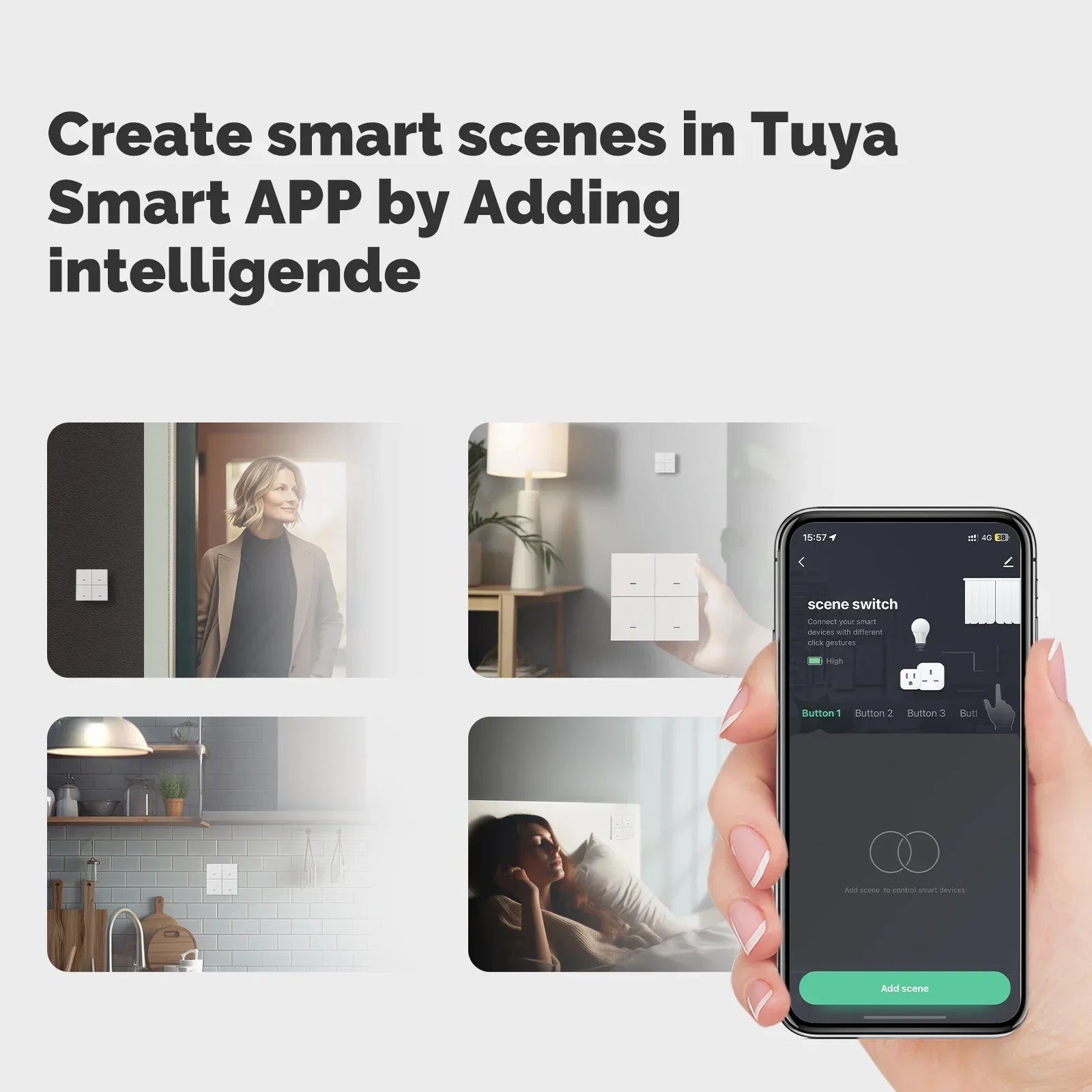 MOES ZigBee Szenenschalter, 4-fach, kabellos, 12 Drucktasten, Tuya-Controller, Automatisierungsszenario, batteriebetrieben, funktioniert mit Smart Life.