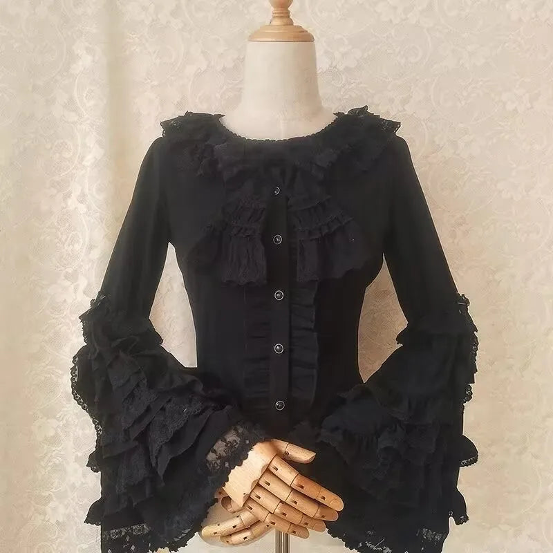 Japanese Medieval Victorian Vintage Lolita Shirts Women Sweet Flare Long Sleeves Slim Y2k Tops Female Gothic  Blusas Blouses.
