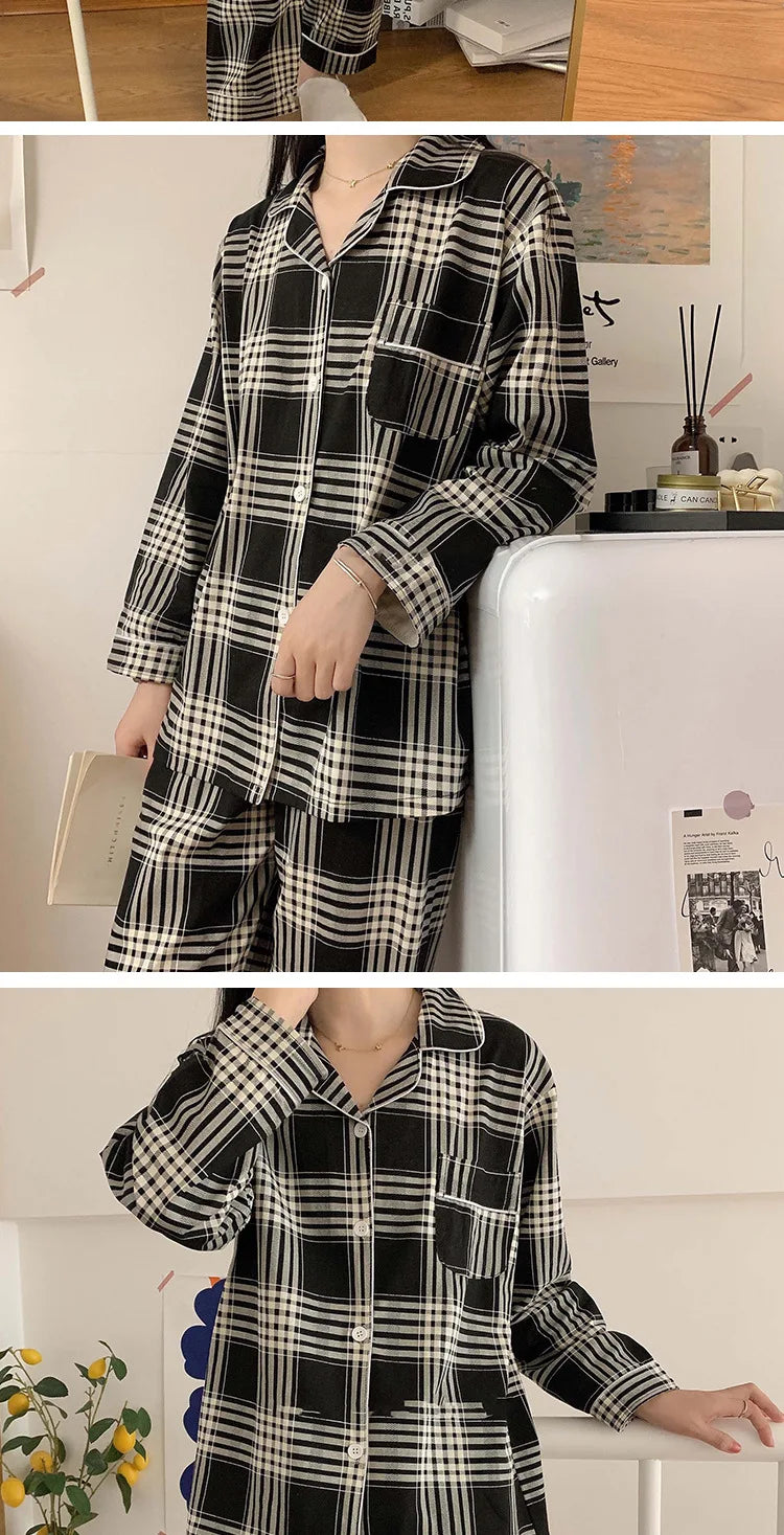 Spring and Autumn New Couples Pajamas Homewear Suit Female Is Christmas Plaid Thin Section Long-Sleeved Simple Leisure Homewear.