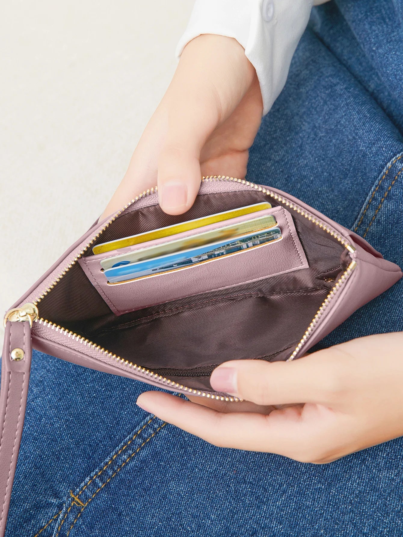 MIYIN Simple and Fashionable Women's Ultra Thin Long Wallet Solid Color PU Leather Zipper Wallet Large Capacity Portable Handbag.