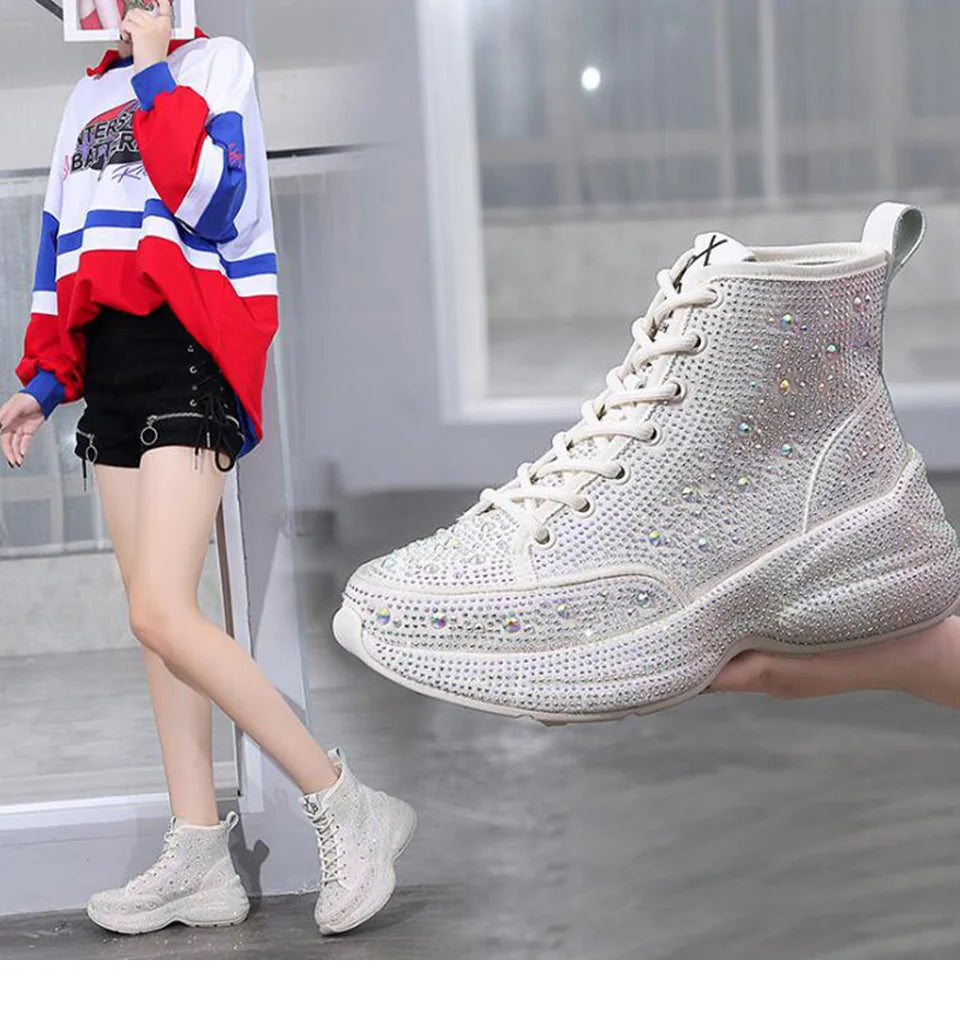 2025 Shiny Rhinestones Thick Sole Autumn Winter Short Ankle Women Boots Women's Shoes for Woman Booties Boots for Women.