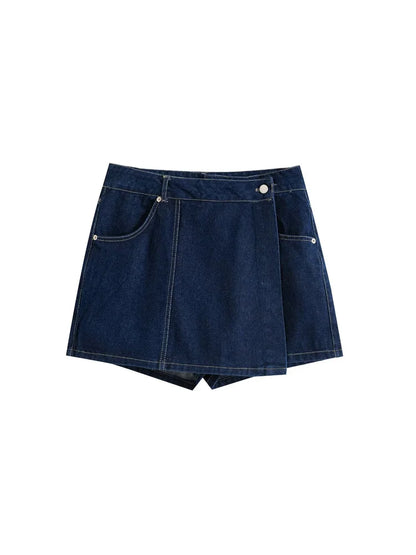Women Fashion With Pockets Wrap Denim Shorts Skirts High Waist Zipper Fly Female Skort Mujer.