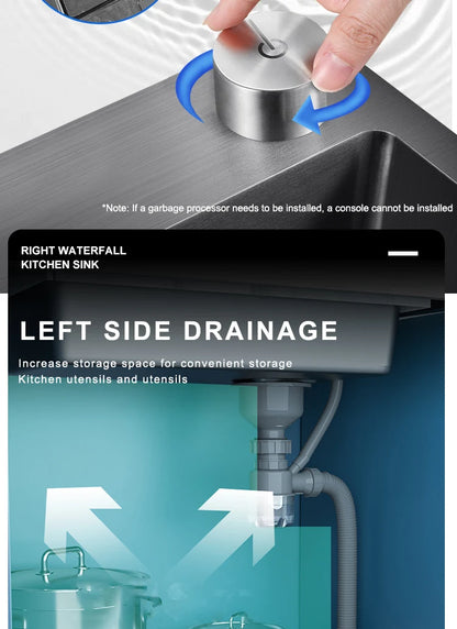 Kitchen Sink Stainless Steel Large Single Slot Multifunctional Tank Wash Basin With Waterfall Faucet Lowe Price