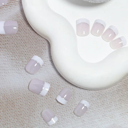 24pcs/set short square fake nails for women cute bride heart white french tips faux ongles y2k press on false nail supplies