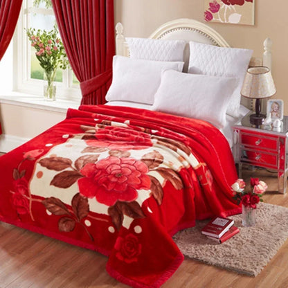 Blanket Double Thickened Raschel Winter Wedding Quilt Blanket Warm Coral Fleece Cashmere Blanket Double.