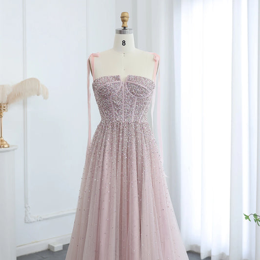 Sharon Said Luxus Perlen Blush Pink Dubai Abendkleid mit Trägern Weinrot Arabisch Arabisch Hochzeit Party Kleid SS263 Maßgeschneidert