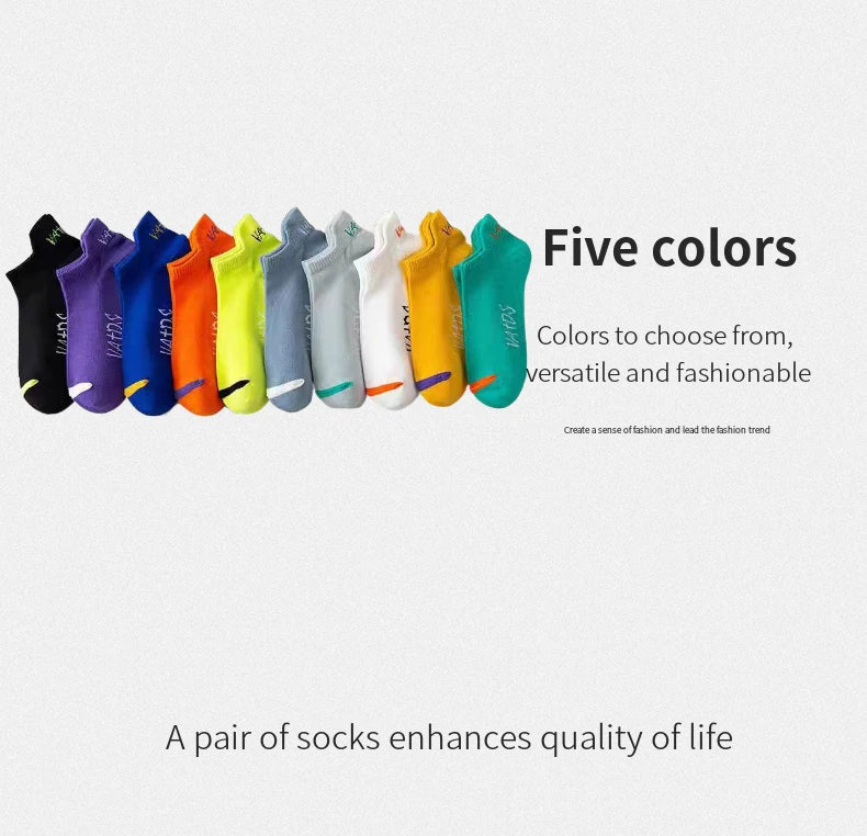 5 Pairs Men Bright Colored Ankle Socks Breathability Fashionable Casual Street Style Deodorizing Invisible Travel Running Socks.
