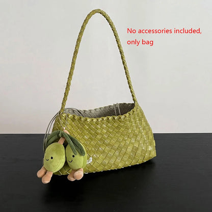 PU Hand-Woven women's Bag, Vegetable Basket Sailboat Bucket bag, Casual Vacation Handbag Shoulder Bag.