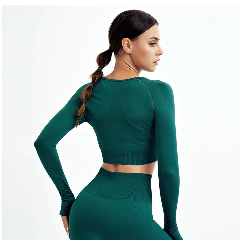 Women's Shirt Seamless Crop Top Fitness Shirts Long Sleeve Sports Top Woman Yoga Tops Activewear With Thumb Hole Sportswear.
