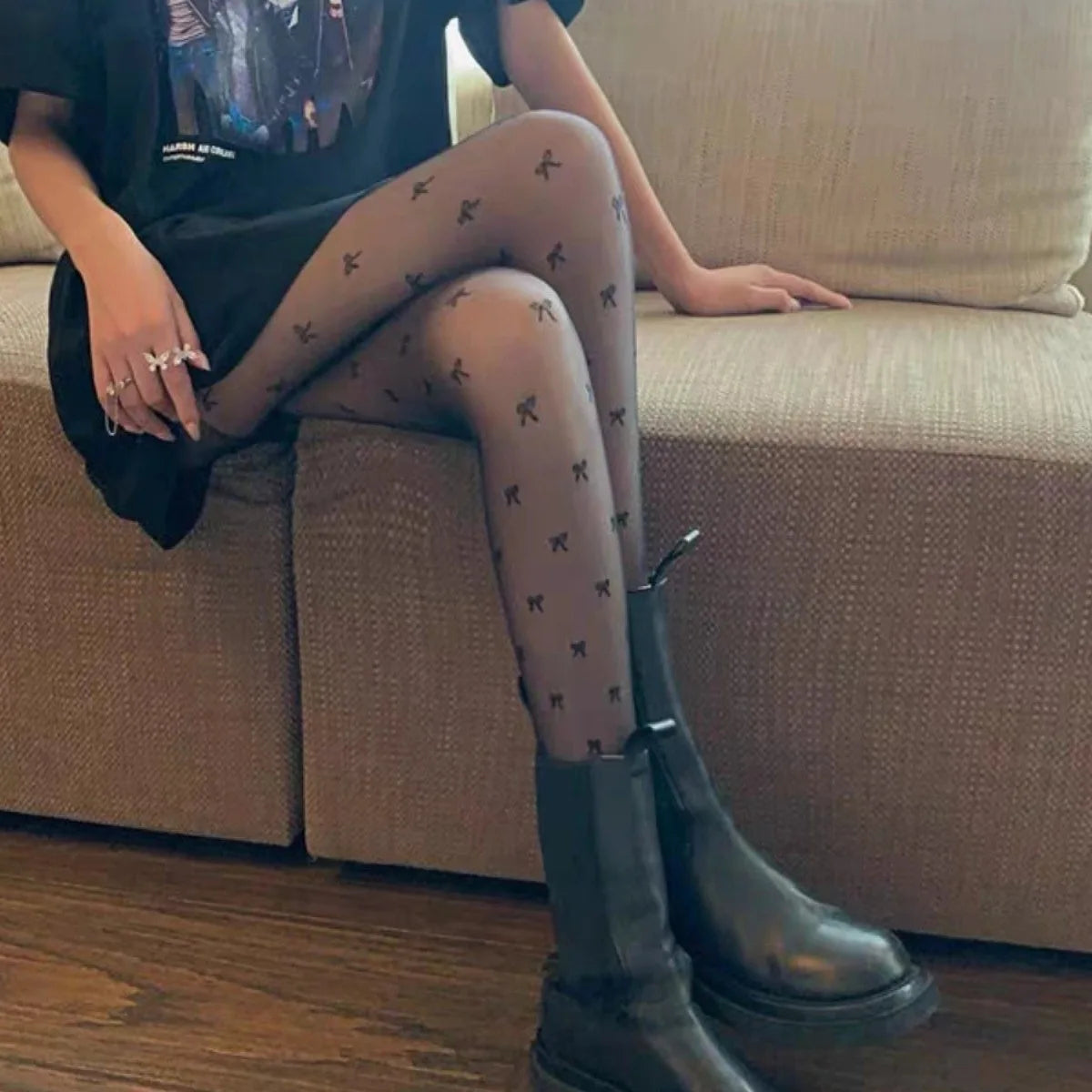 Black Polka Dot Butterfly Knot Tights Ultra Thin Women's Stockings Prevent Snagging Sexy Silk Pantyhose Spring Summer.