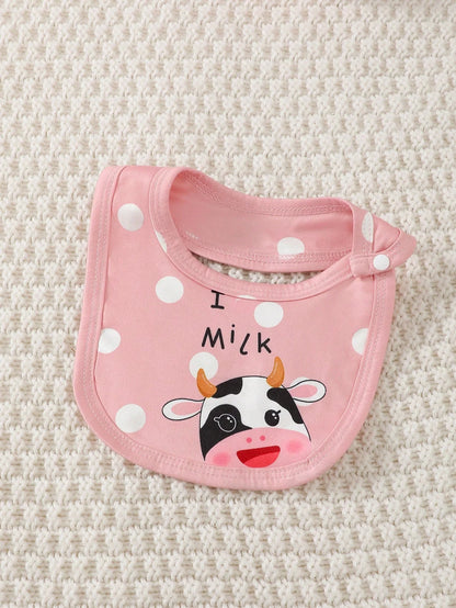Neuer Baby-Body mit langen Ärmeln, niedliche kleine Kuh, kreisförmige Punkte, Overall + Hut + Drool-Handtuch, 3 Teil/Set, 0–18 Monate Baby-Krabbelanzug.