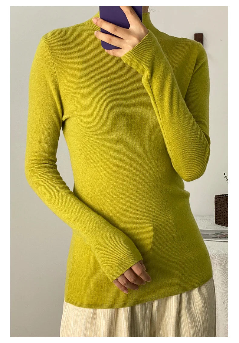 100% Ultra-fine Merino Wool Sweater Autumn and Winter Loose and Simple Semi-turtleneck Wool Bottoming Shirt Multi-color Sweater