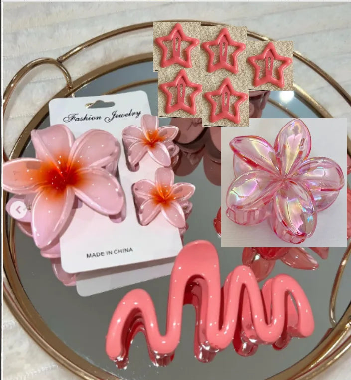 10pcs/set Sweet Gradient Flower Wave Star Hair Clips Claw Clamp Hairpin Women Beach Barrette Hairpin Summer Hair accessories.