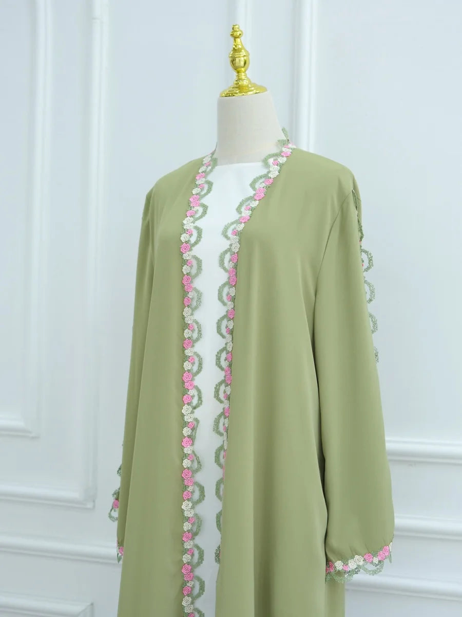 Muslim Women Dubai Abaya Embroidery floral Kimono Cardigan Dress Kaftan Ramadan Robe Femme African dresses Islam Clothing Kebaya.