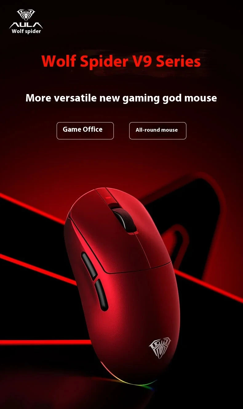 New Aula V9 Ultra Wireless E-sports Gaming Mouse Double 8k 3mode PAW 3950 8k 55g Lightweight Ergonomic Mouse Custom PC Accessory.