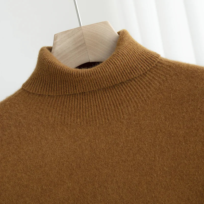 Men 100% Merino Wool Sweater Turtleneck Knitted Pullover Cashmere Warm Solid Color Clothes Business Bottoming Tops Autumn Winter