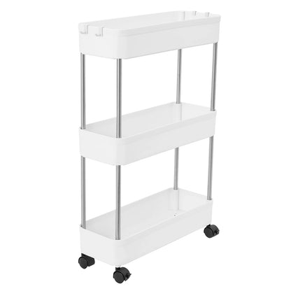 3-lagiges Rollwagen-Regal, bodenstehendes Lagerregal mit 4 Universalrädern, 4 Haken, Küche, Badezimmer, Organizer