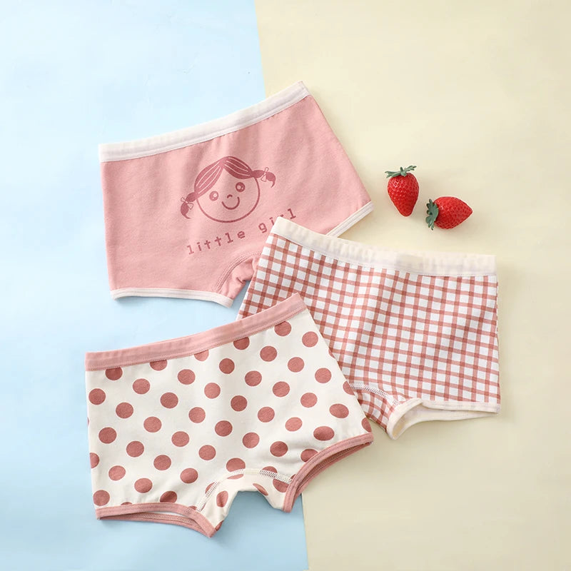 3Pcs/lot Kids Panties 7 Collections Chirdren's Underwear Lovely Girls Briefs Floral Grid Cute Pants Baby Dots Cotton Underpants