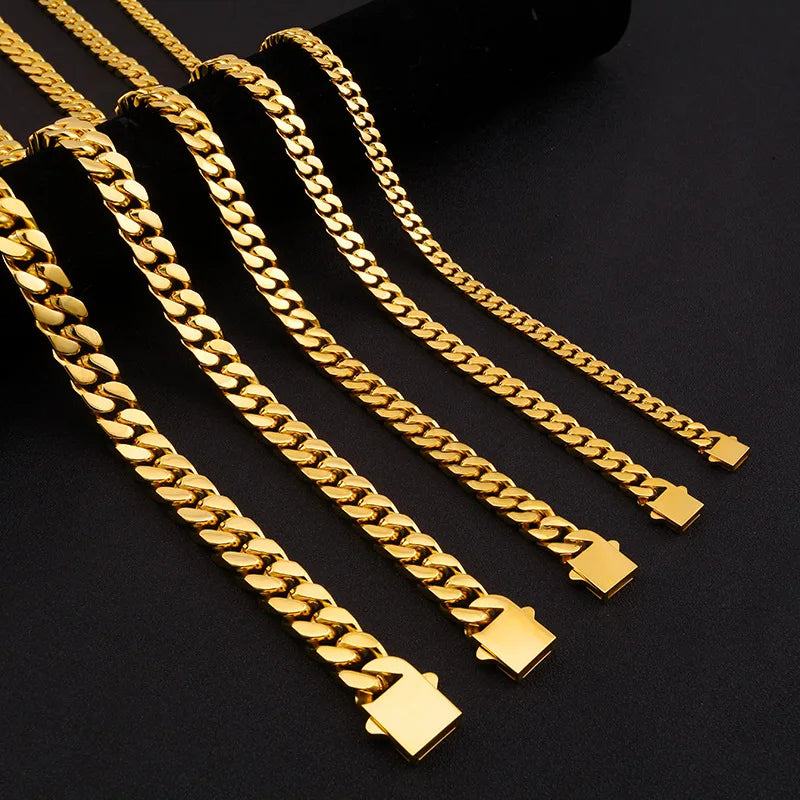 316 Stainless Steel Plated 18k Gold Fashion Crypto Cuban Chain Miami Rap Hip Hop Men's Bracelet Accessory.