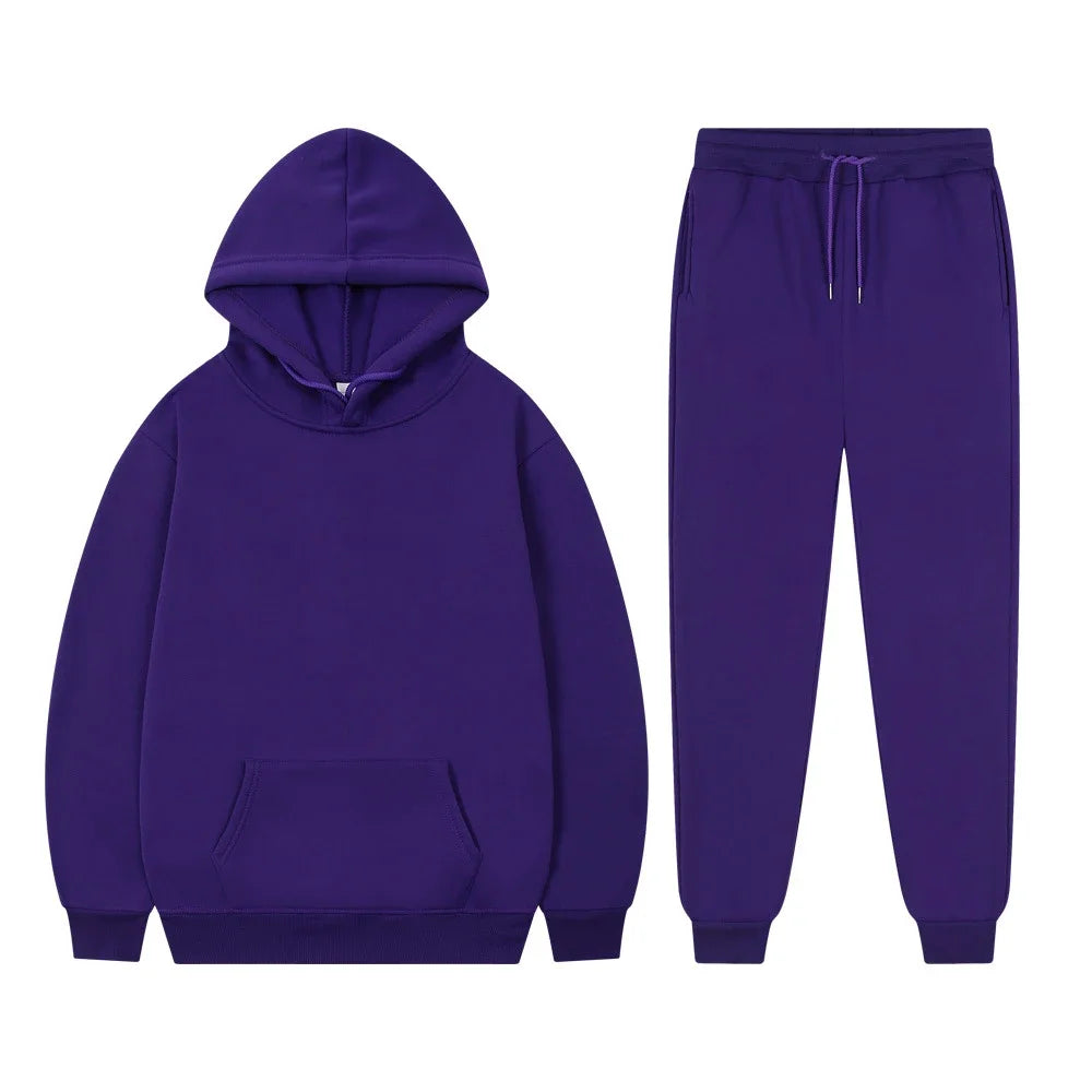 Men's Casual Tracksuit Autumn Fleece Warm Sweatshirts Sweatpants Suit Daily Sports Hooded Sweatshirts + Jogger Pants 2-piece Set.