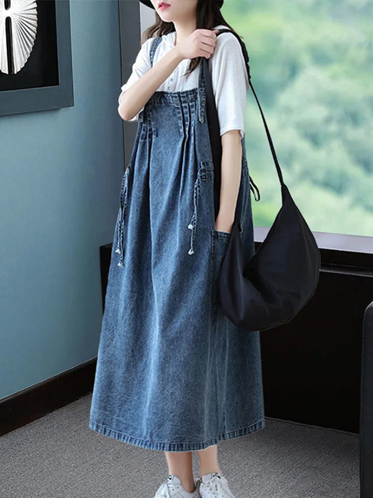 AmaxluluE 2023 Sommer Frauen Mode Übergroßen Ärmellose Denim Kleider Lose Lange Kleidung Klassische Luxus Casual Vintage Vestidos.